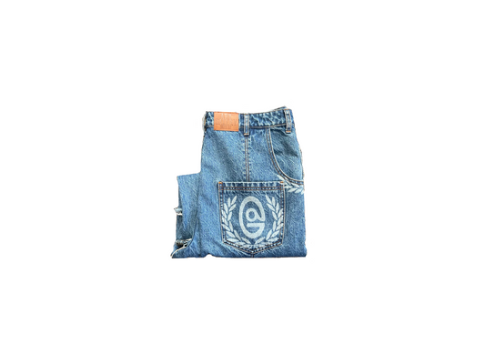 ART Gallry Washed Distressed Blue Studded Denim