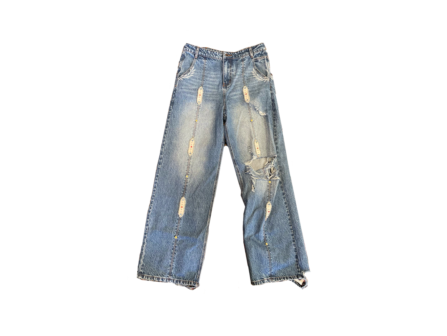 ART Gallry Washed Distressed Blue Studded Denim